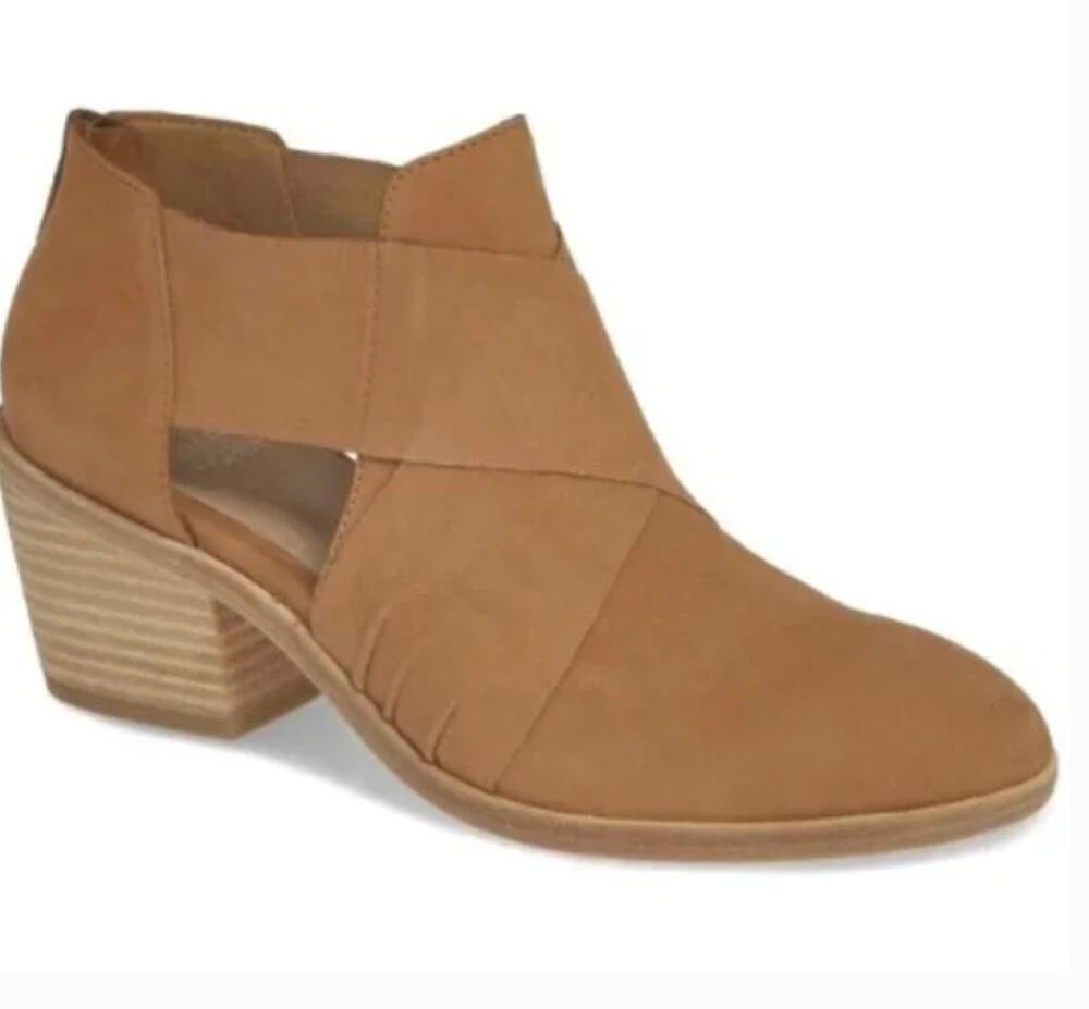 EILEEN FISHER Vero Cuoio Walt Criss-cross Straps Leather Booties 8.5 Camel/Tan